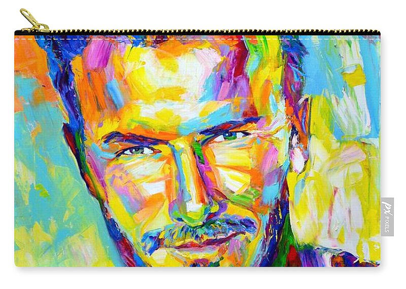 David Robert Joseph Beckham Zip Pouch featuring the painting David Beckham by Iryna Kastsova