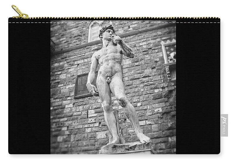 David Zip Pouch featuring the photograph David by Michelangelo Florence Italy Black and White by Carol Japp