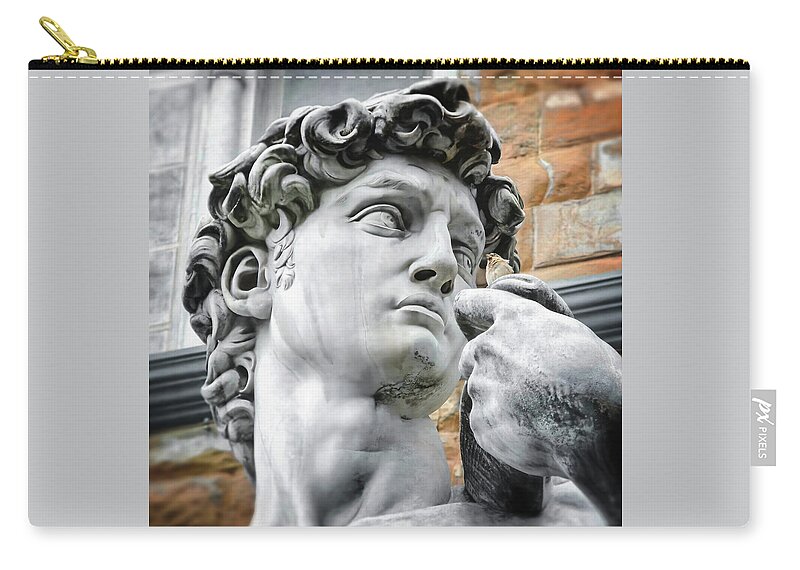 David Zip Pouch featuring the photograph David by Michelangelo Florence Italy Face Detail   by Carol Japp