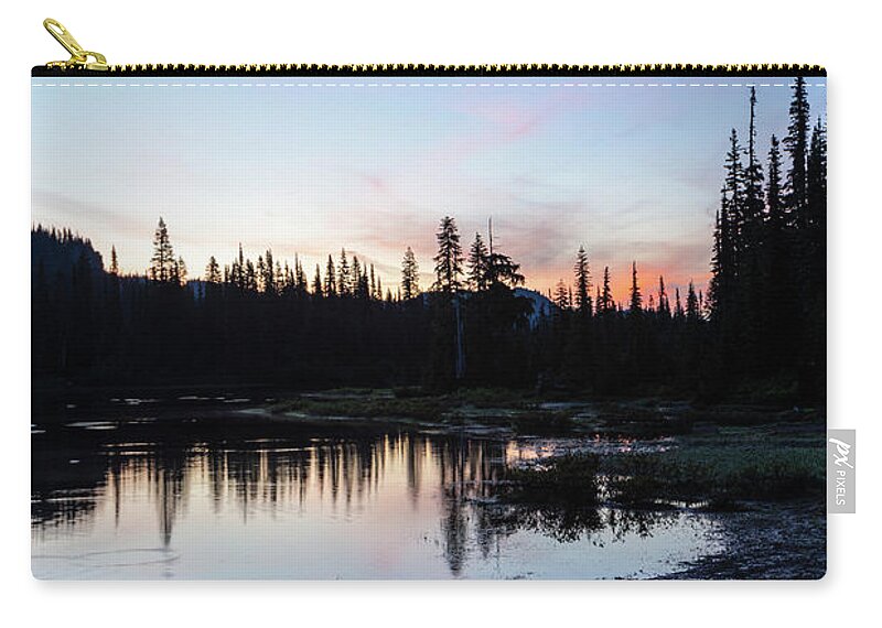 Outdoor; Dawn; Daybreak; Waxing Crescent Moon; Color; Lake; Alpine Lake; Washington Beauty Zip Pouch featuring the digital art Dawn at Alpine Lake by Michael Lee