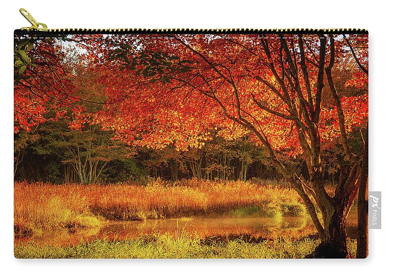 Rhode Island Fall Foliage Zip Pouch featuring the photograph Dawn lighting Rhode Island fall colors by Jeff Folger