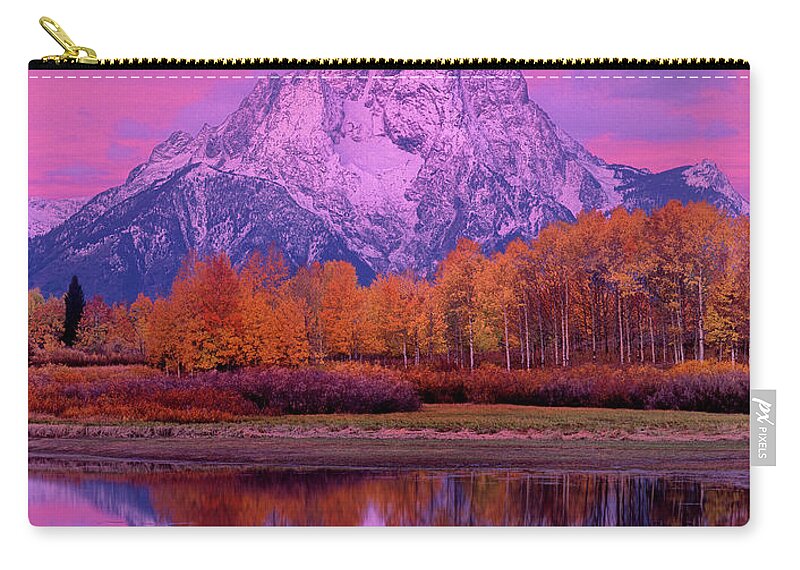 Dave Welling Carry-all Pouch featuring the photograph Dawn Oxbow Bend In Fall Grand Tetons National Park by Dave Welling