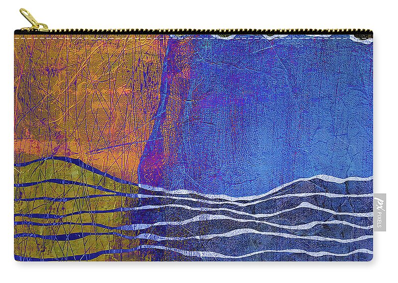Sunset Over The Ocean Zip Pouch featuring the digital art DAY INTO NIGHT Abstract Orange and Blue by Lynnie Lang