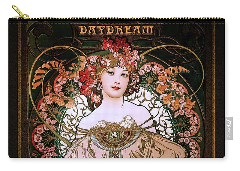 Daydream Zip Pouch featuring the painting Daydream c1896 by Alphonse Mucha Remastered Retro Art Xzendor7 Reproductions by Xzendor7