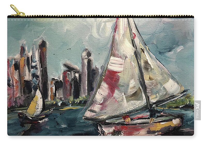 Sailboats Carry-all Pouch featuring the painting Daytime Sailing Chicago by Roxy Rich