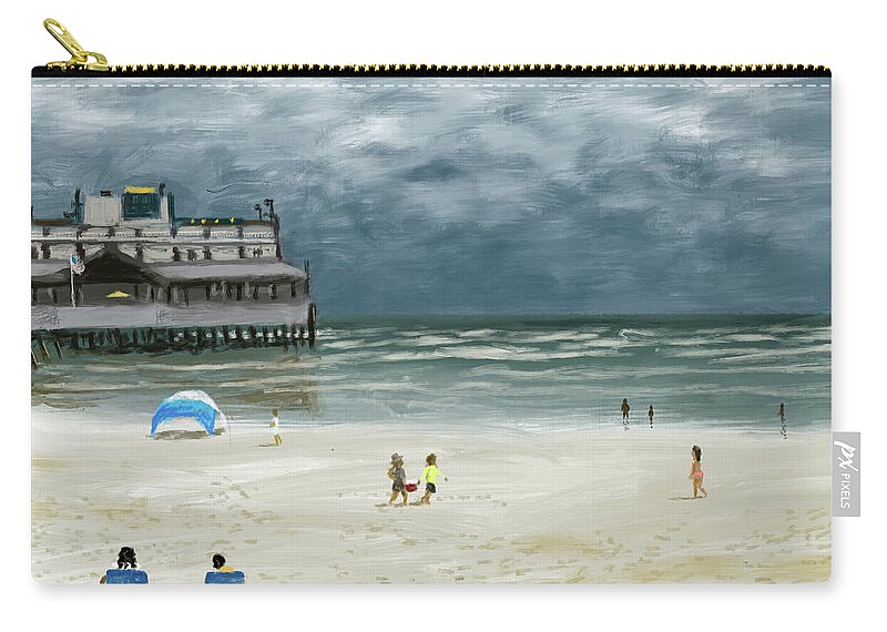 Storm Zip Pouch featuring the digital art Daytona Beach Storm by Larry Whitler