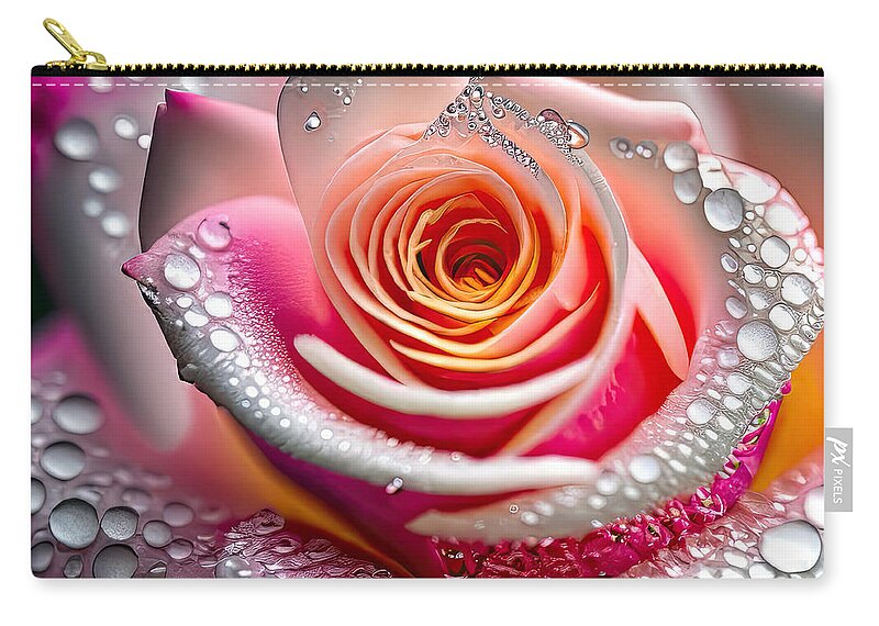 Rose Zip Pouch featuring the photograph Dazzling Rosy Dew by Bill and Linda Tiepelman
