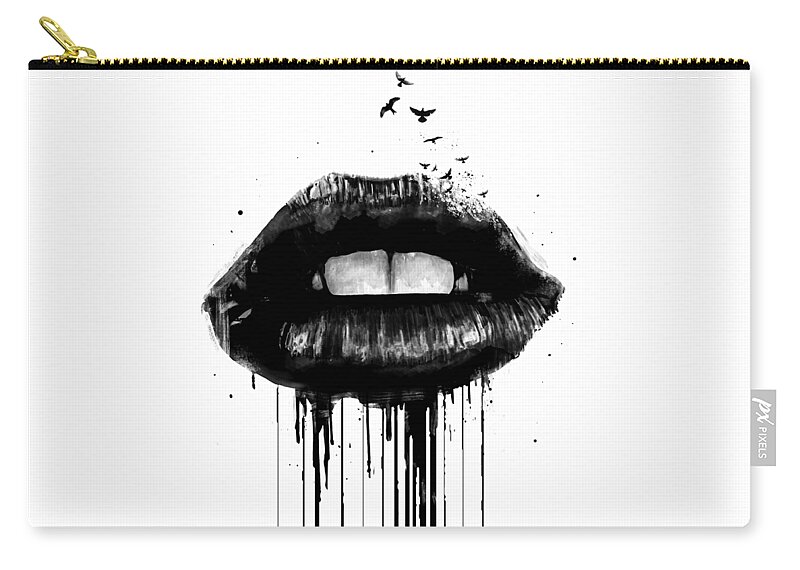 Lips Zip Pouch featuring the mixed media Dead love by Balazs Solti