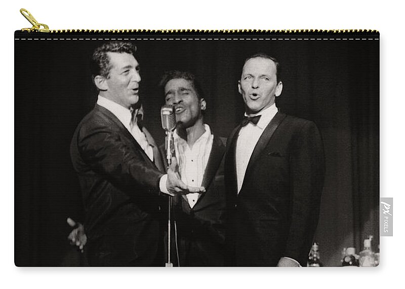 Sinatra Zip Pouch featuring the photograph Dean Martin, Sammy Davis Jr. and Frank Sinatra. by Doc Braham