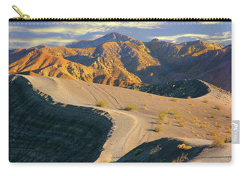 Desert Zip Pouch featuring the photograph Death Valley at Sunset by Mike McGlothlen