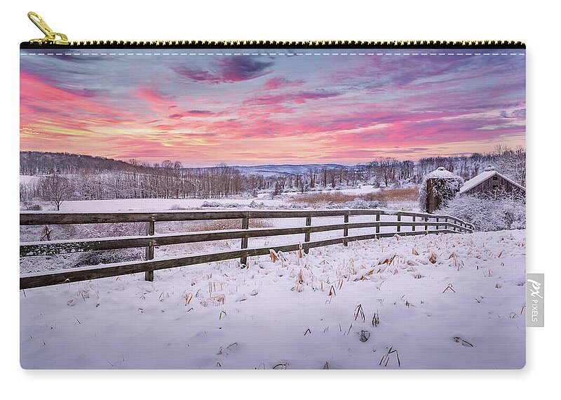 Rural America Zip Pouch featuring the photograph December Sunset by Bill Wakeley