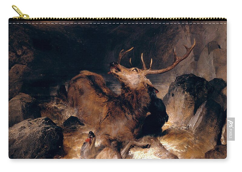 Edwin Landseer Zip Pouch featuring the painting Deer and Deer Hounds in a Mountain Torrent by Edwin Landseer