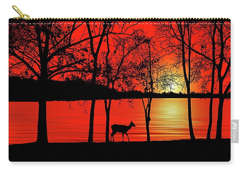 Deer Zip Pouch featuring the photograph Deer at Sunset by Andrea Kollo