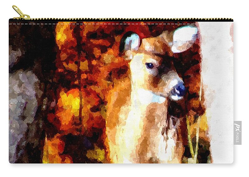 Deer Carry-all Pouch featuring the mixed media Deer in the Woods by Christopher Reed