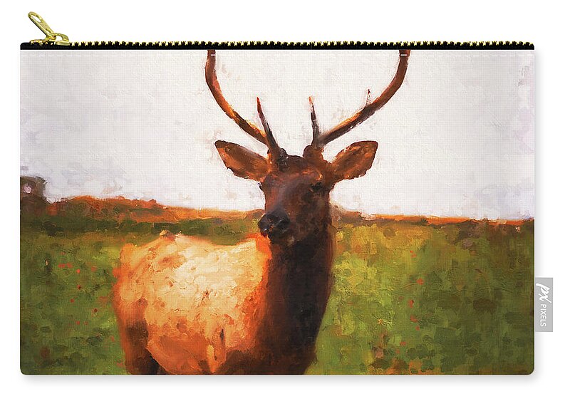 Deer Portrait Zip Pouch featuring the painting Deer Portrait - 05 by AM FineArtPrints
