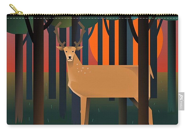 Deer Carry-all Pouch featuring the digital art Deerland Wood by Fatline Graphic Art