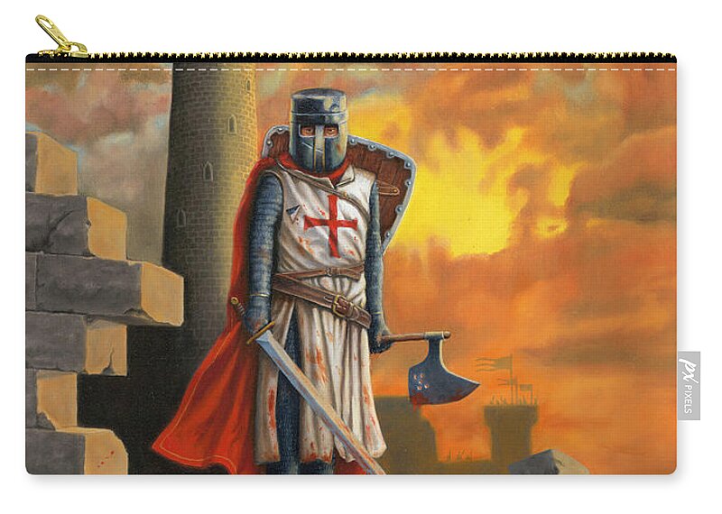 Medieval Zip Pouch featuring the painting Defender by Ken Kvamme
