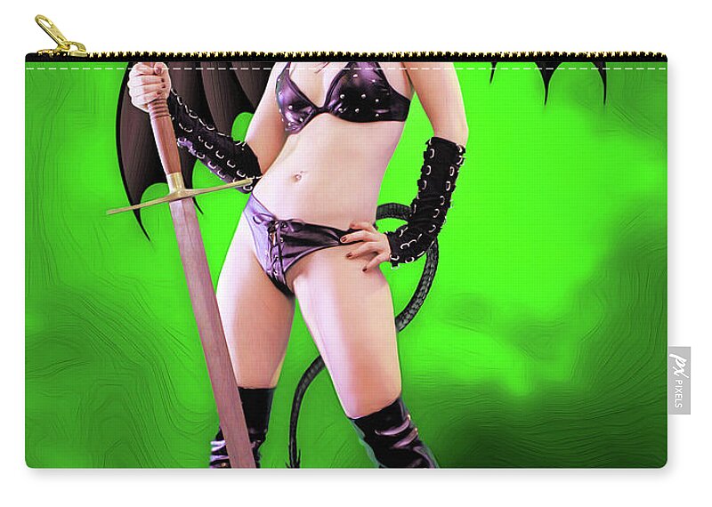 Rebel Zip Pouch featuring the photograph Demon With Sword by Jon Volden