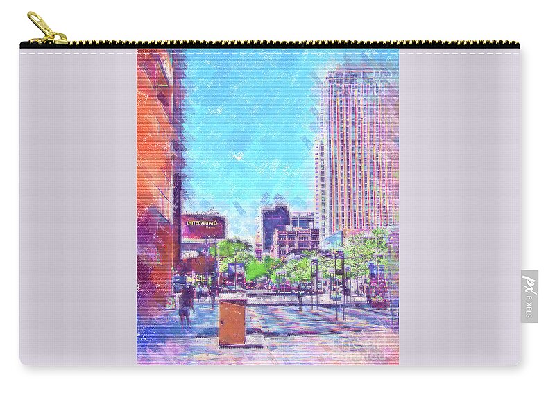 Denver Zip Pouch featuring the digital art Denver 16th Street Mall In Pastel by Kirt Tisdale