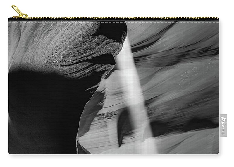 Antelope Canyon Zip Pouch featuring the photograph Descent Of Light - Antelope Canyon Monochrome by Gregory Ballos
