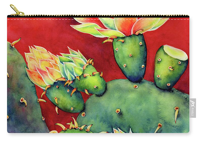 Cactus Carry-all Pouch featuring the painting Desert Bloom by Hailey E Herrera