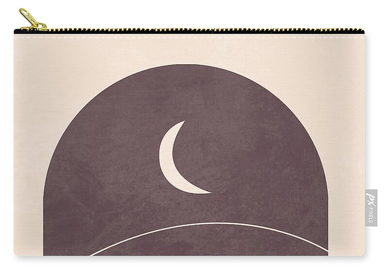 Moon Zip Pouch featuring the mixed media Desert Moon - Brown - A window with a view by Studio Grafiikka