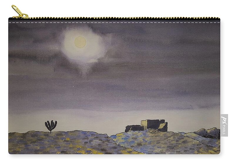 Watercolor Zip Pouch featuring the painting Desert Nightscape by John Klobucher