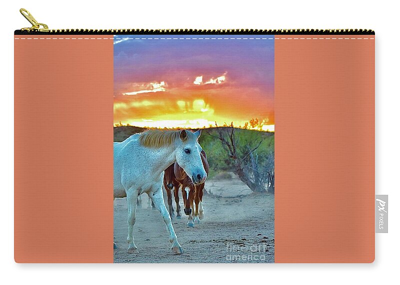 Salt River Wild Horses Zip Pouch featuring the digital art Desert Sunset by Tammy Keyes