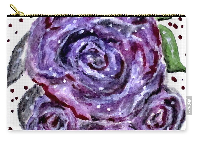 Clyde J. Kell Zip Pouch featuring the painting Designer Roses No2. by Clyde J Kell