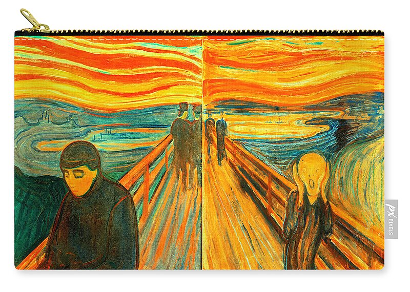 The Scream Zip Pouch featuring the digital art Despair and Scream by Edvard Munch - collage by Nicko Prints