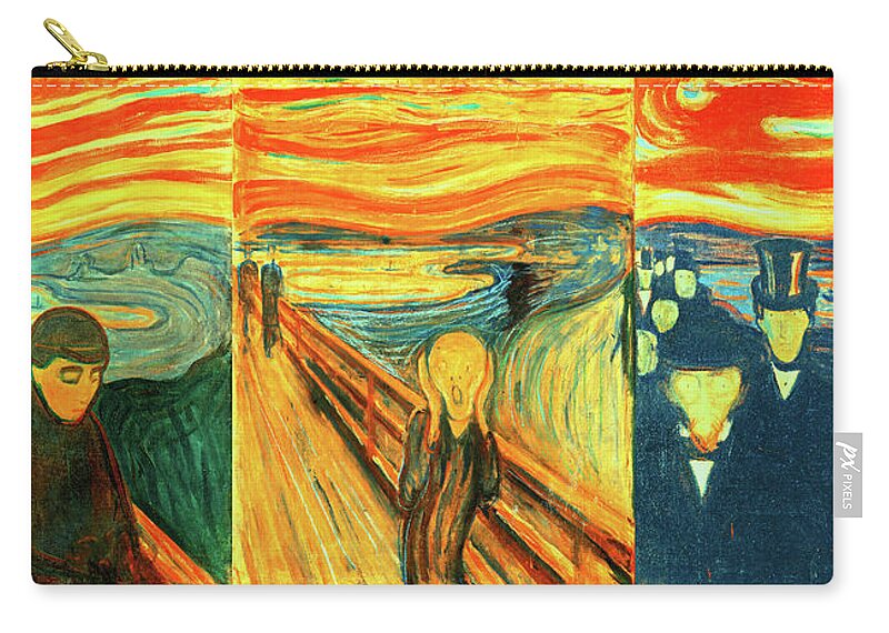 The Scream Zip Pouch featuring the digital art Despair, Scream and Anxiety by Edvard Munch - collage by Nicko Prints