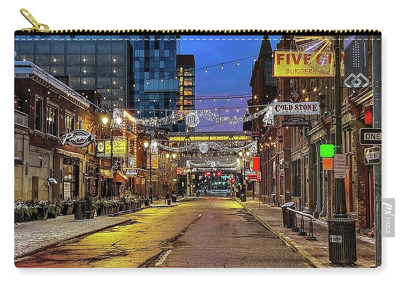  Detroit Zip Pouch featuring the photograph Detroit Greektown Street IMG_7283 by Michael Thomas