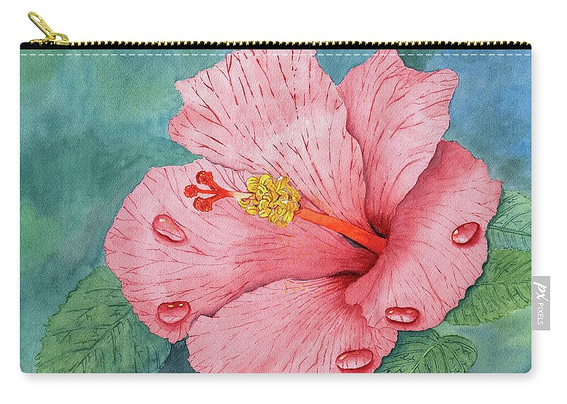 Flower Zip Pouch featuring the painting Dewy Hibiscus by Margaret Zabor