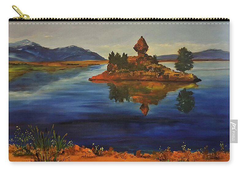 Diamond Point Zip Pouch featuring the painting Diamond Point Ennis Lake   4620 by Cheryl Nancy Ann Gordon