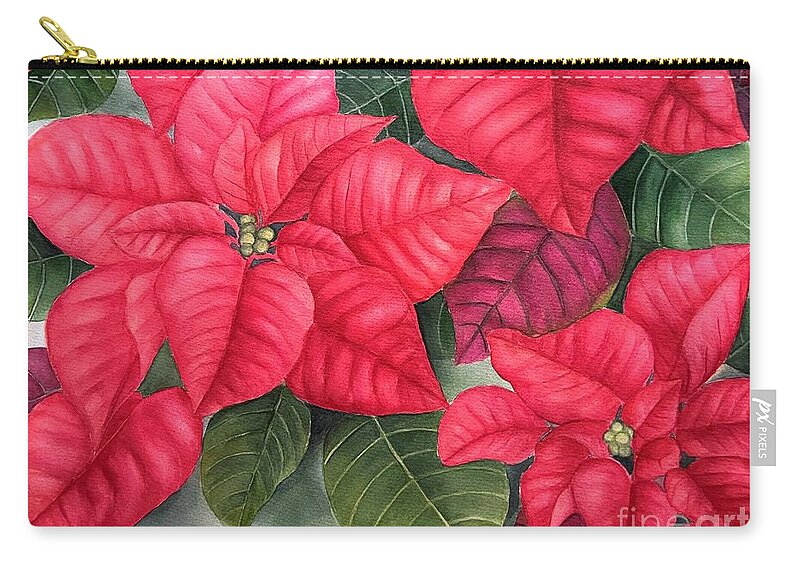 Red Poinsettia Zip Pouch featuring the painting Different red poinsettia blooms by Inese Poga