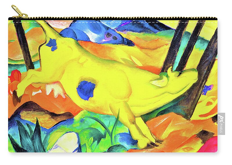 Franz Marc Zip Pouch featuring the painting Digital Remastered Edition - The Yellow Cow by Franz Marc