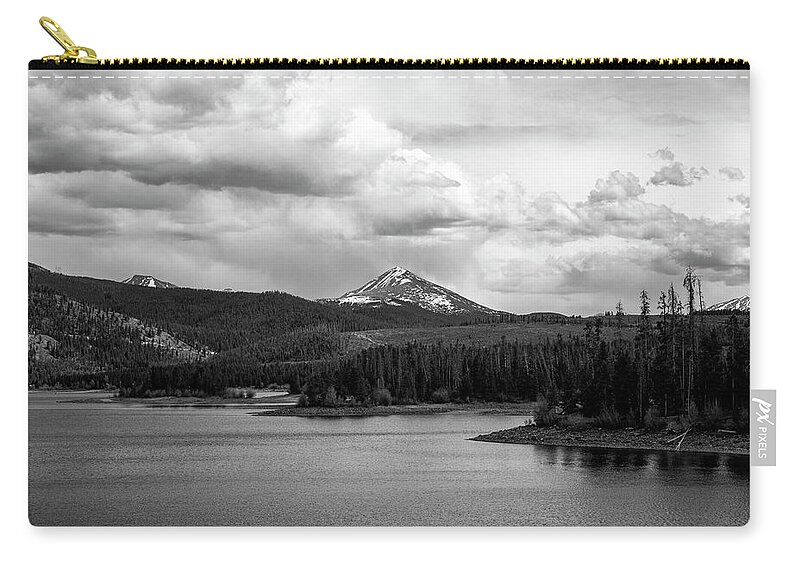 Dillon Lake Black And White Zip Pouch featuring the photograph Dillon Lake Black And White by Dan Sproul