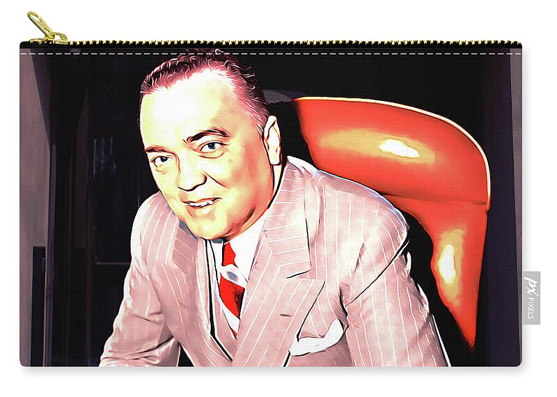 Edgar Zip Pouch featuring the mixed media Director J. Edgar Hoover, Federal Bureau of Investigation by Pheasant Run Gallery