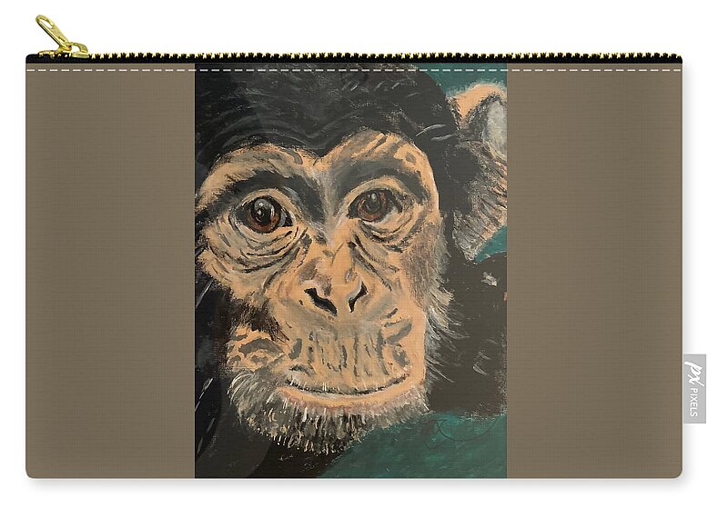 Chimpanzee Zip Pouch featuring the painting Chimpanzee Rescue by Melody Fowler
