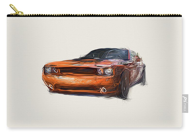 Dodge Zip Pouch featuring the digital art Dodge Challenger RT Shaker Car Drawing by CarsToon Concept