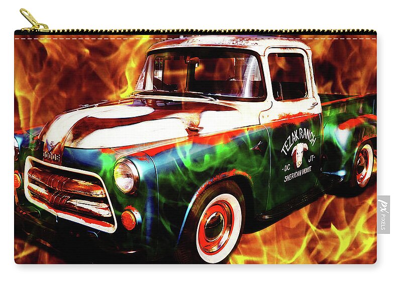 Dodge Truck Zip Pouch featuring the digital art Dodge Truck Flamed by Cathy Anderson