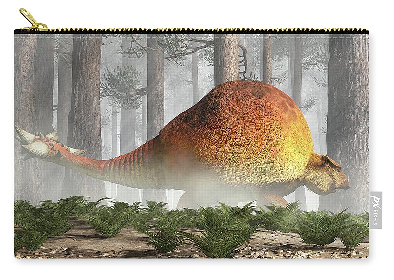 Doedicurus Zip Pouch featuring the digital art Doedicurus in a Forest by Daniel Eskridge