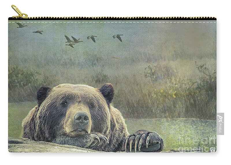 Bear Zip Pouch featuring the digital art Does a Bear in the Woods by Deb Nakano