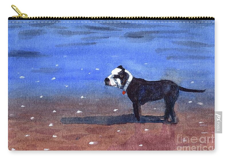Dog Carry-all Pouch featuring the painting Dog on a Beach by Vicki B Littell