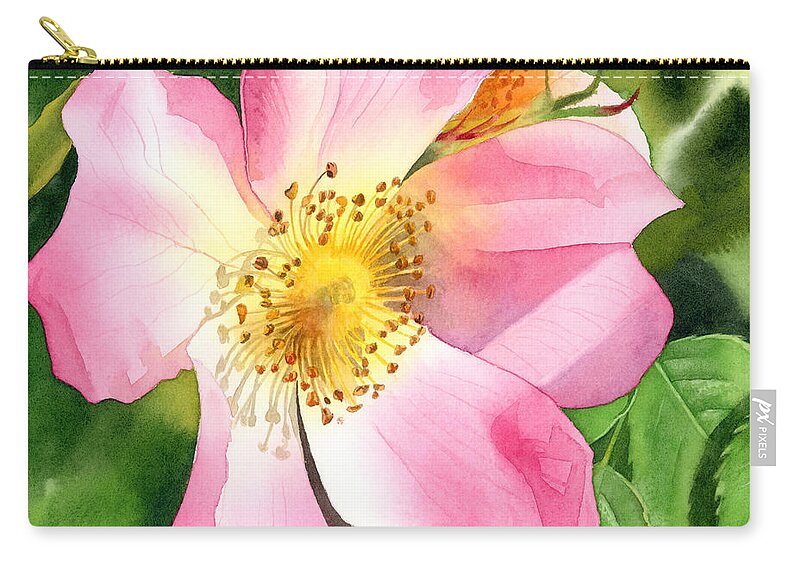 Rose Carry-all Pouch featuring the painting Dog Rose by Espero Art