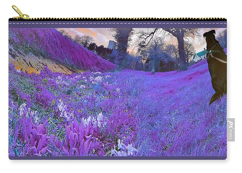 Violet Zip Pouch featuring the photograph Dog Walk Dreamscape In Electric Violet by Rowena Tutty