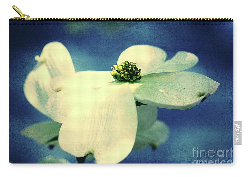 Dogwood; Dogwood Blossom; Dogwood Blossoms; Blossom; Blossoms; Tree; Dogwood Tree; Raindrops; Flower; Indigo; Blue; White; White Flower; White Blossom; Cross Process; Zip Pouch featuring the photograph Dogwood Blues by Tina Uihlein