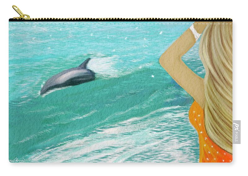 #dolphinpose #goodlife #painting #dolphin #paintingoftheday #painting🎨#dolphinwatching #dolphins🐬 #paintingsdaily #dolphinlover #art #instaart #artsy #artwork #artoncanvas #mixmediaart #fineartpainting  #dolphins #oceanlover #oceanlove #boatride #oceanconservation #dolphinswimming #boatlife #seascape Zip Pouch featuring the mixed media Dolphin Watch by Lorie Fossa