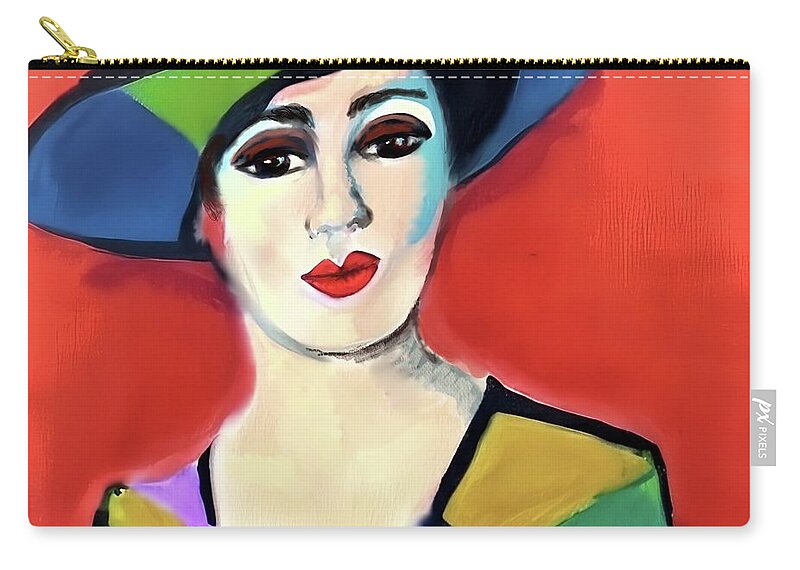 Contemporary Art Zip Pouch featuring the digital art Donna with Hat by Stacey Mayer