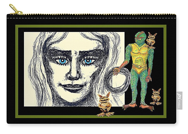 Face Zip Pouch featuring the mixed media Doodle by Hartmut Jager